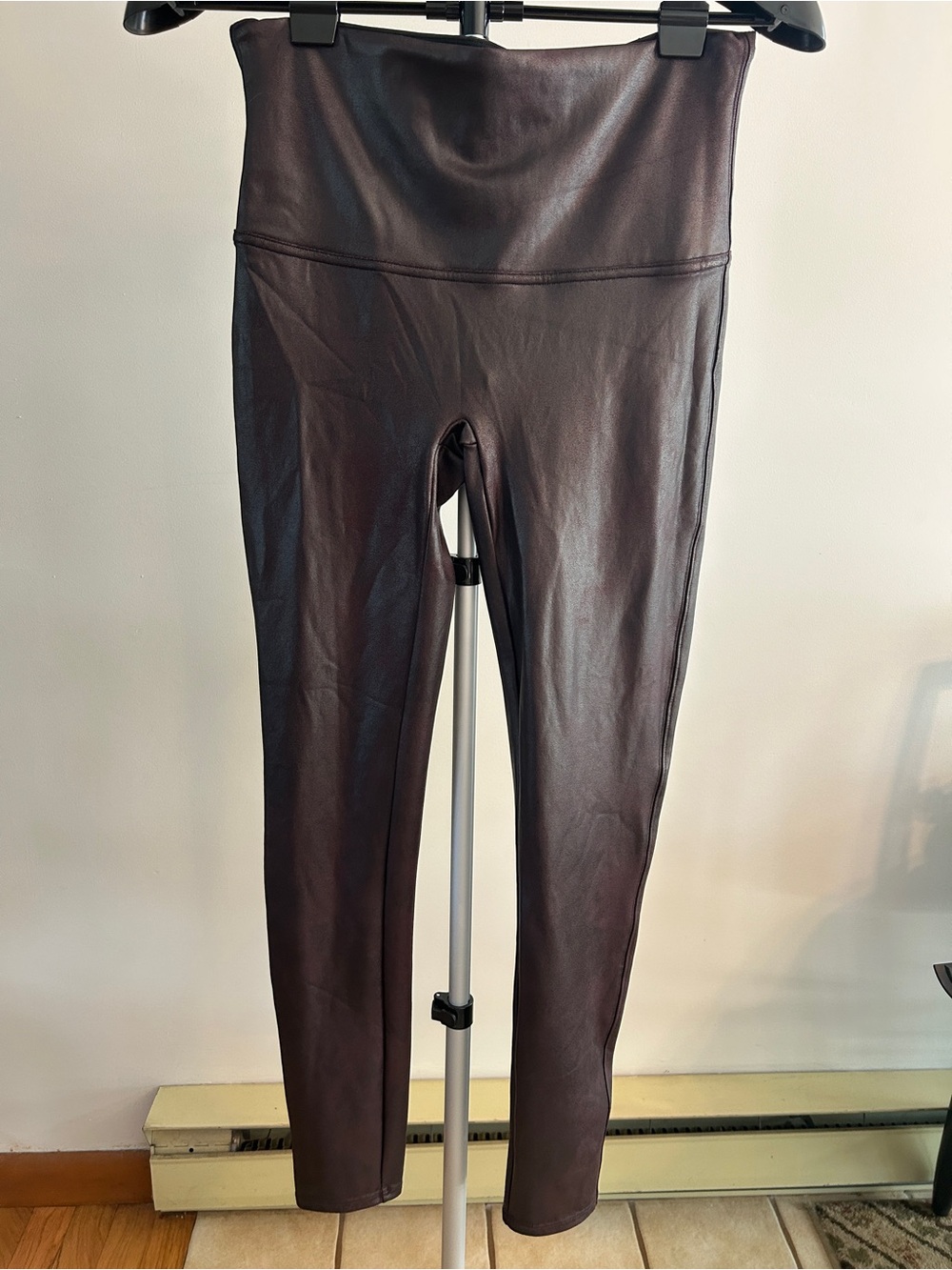 SPANX Faux Leather Leggings in Dark Maroon